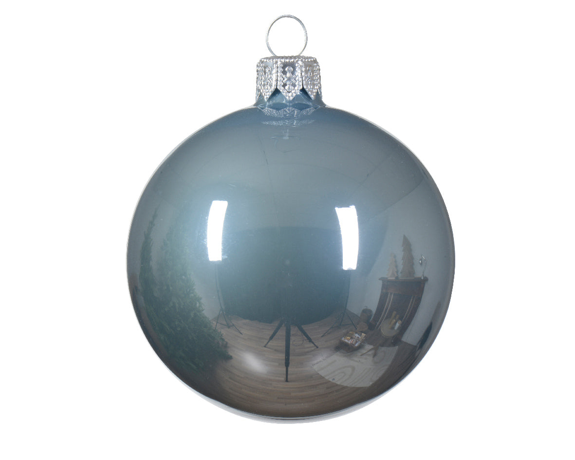 Boule de Noël en verre émaillé bleu voilé bijoux ø 6cm