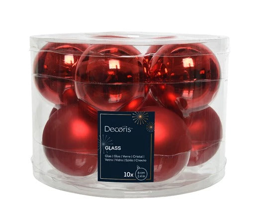 Boule de Noël en verre rouge assortie 6 cm Boîte de 10 pièces.