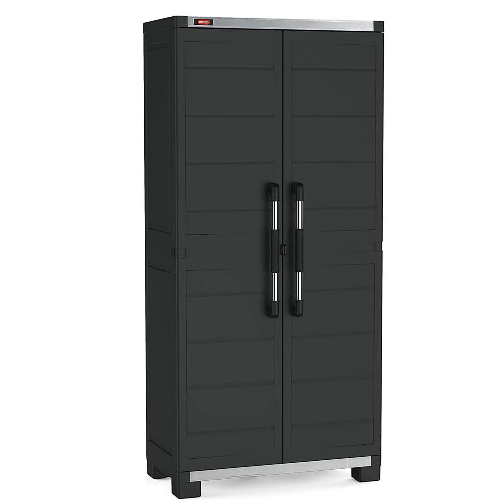 Armoire haute en plastique avec 4 étagères renforcées 88x45x181H cm. noir GarageXL