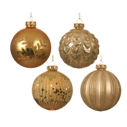 Assortiment de boules de Noël dorées décorées de paillettes Ø8cm