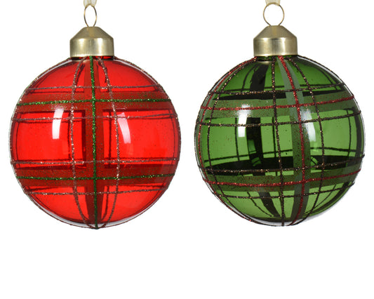 Boule de Noël en verre transparent avec paillettes en lignes croisées couleurs assorties couleurs assorties ø 8cm