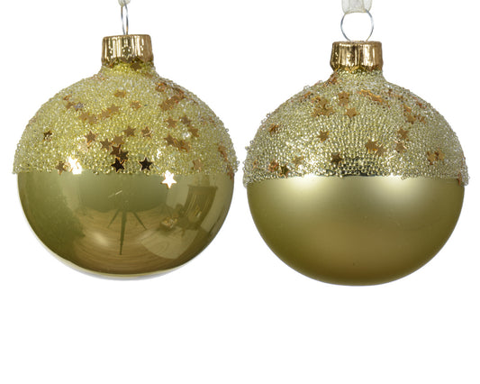 Boule de Noël Boule en verre émaillé opaque avec étoile sur le dessus 2 coloris pistache assortis ø 6cm