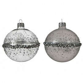 Boule de Noël assortie en verre transparent pailleté 8 cm, 1 pièce