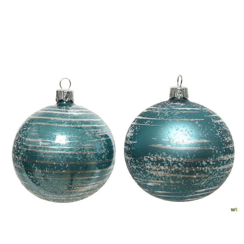 Boule de Noël D8 Rayures Bleu Aube Assorties