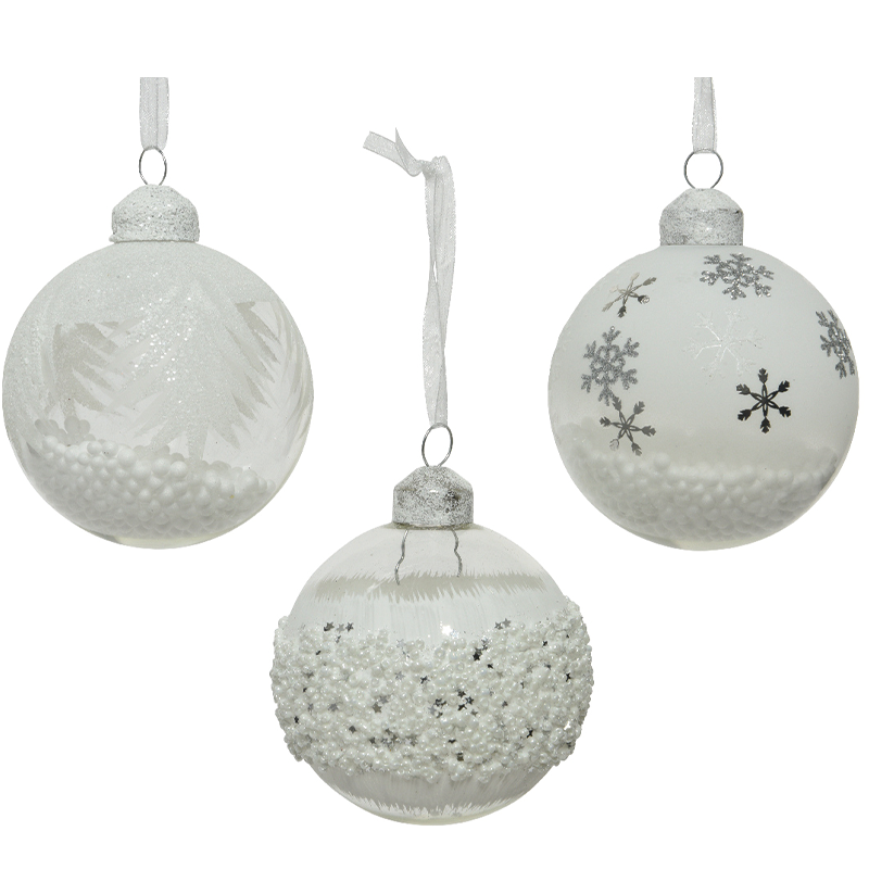 Boules de Noël blanches assorties Ø8 cm