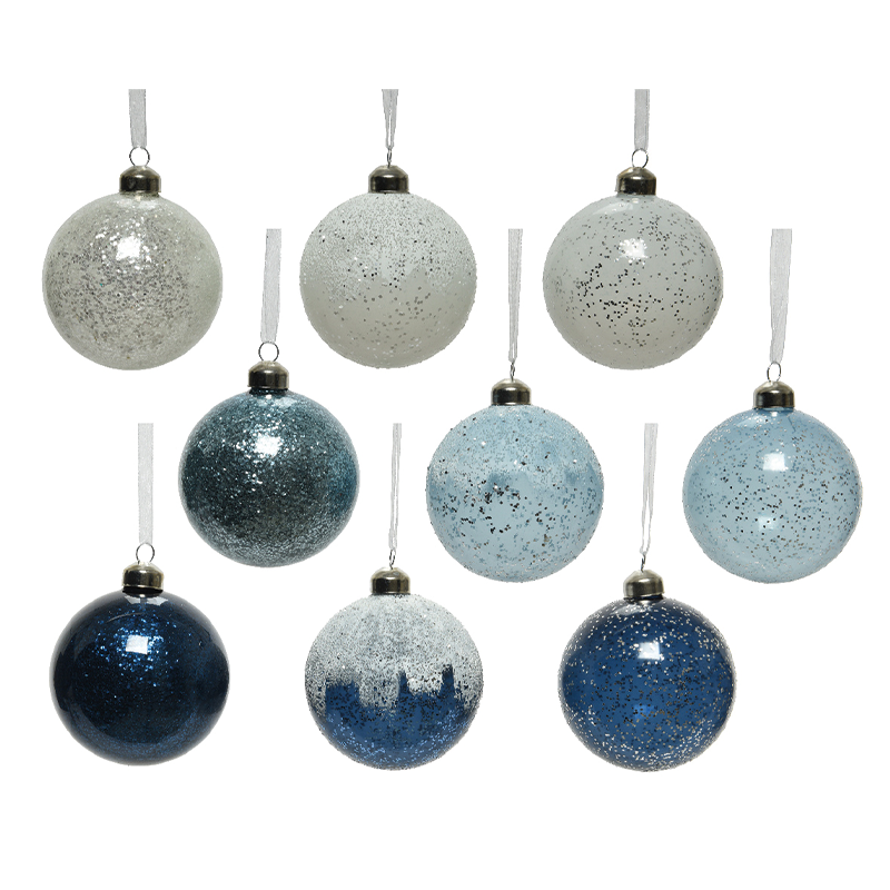 Boule de Noël assortie blanc - bleu clair Ø8 cm