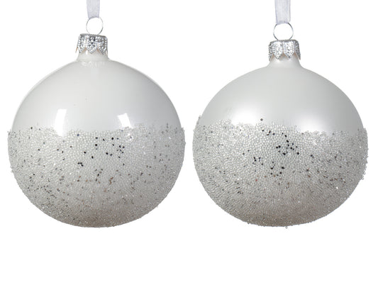 Boule de Noël Boule en verre émaillé opaque avec fond en deux couleurs assorties blanc hiver ø 8cm